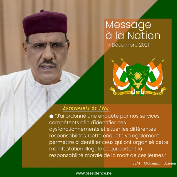 Adresse à la Nation du SEM Mohamed Bazoum, Président de la République, Chef de l&#039;Etat à l&#039;occasion du 63ème anniversaire de la proclamation de la République