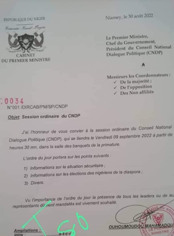 La réunion du CNDP convoquée pour le 9 septembre 2022
